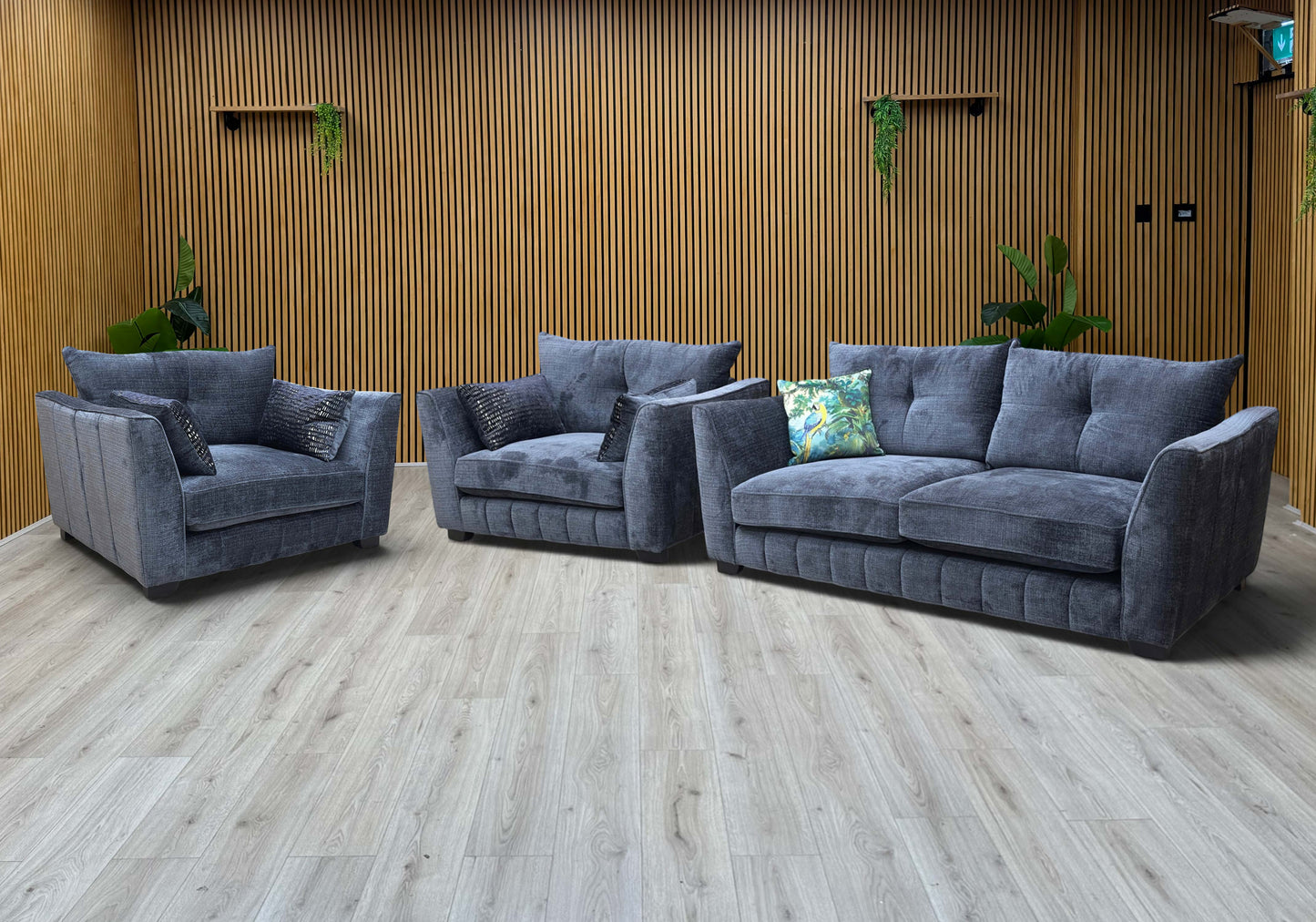 ‘Allure’ Coco Indigo Woven Fabric Set: 3 Seater Classic Back Sofa & 2 x Classic Back Snuggler Chairs Set - product photo 3