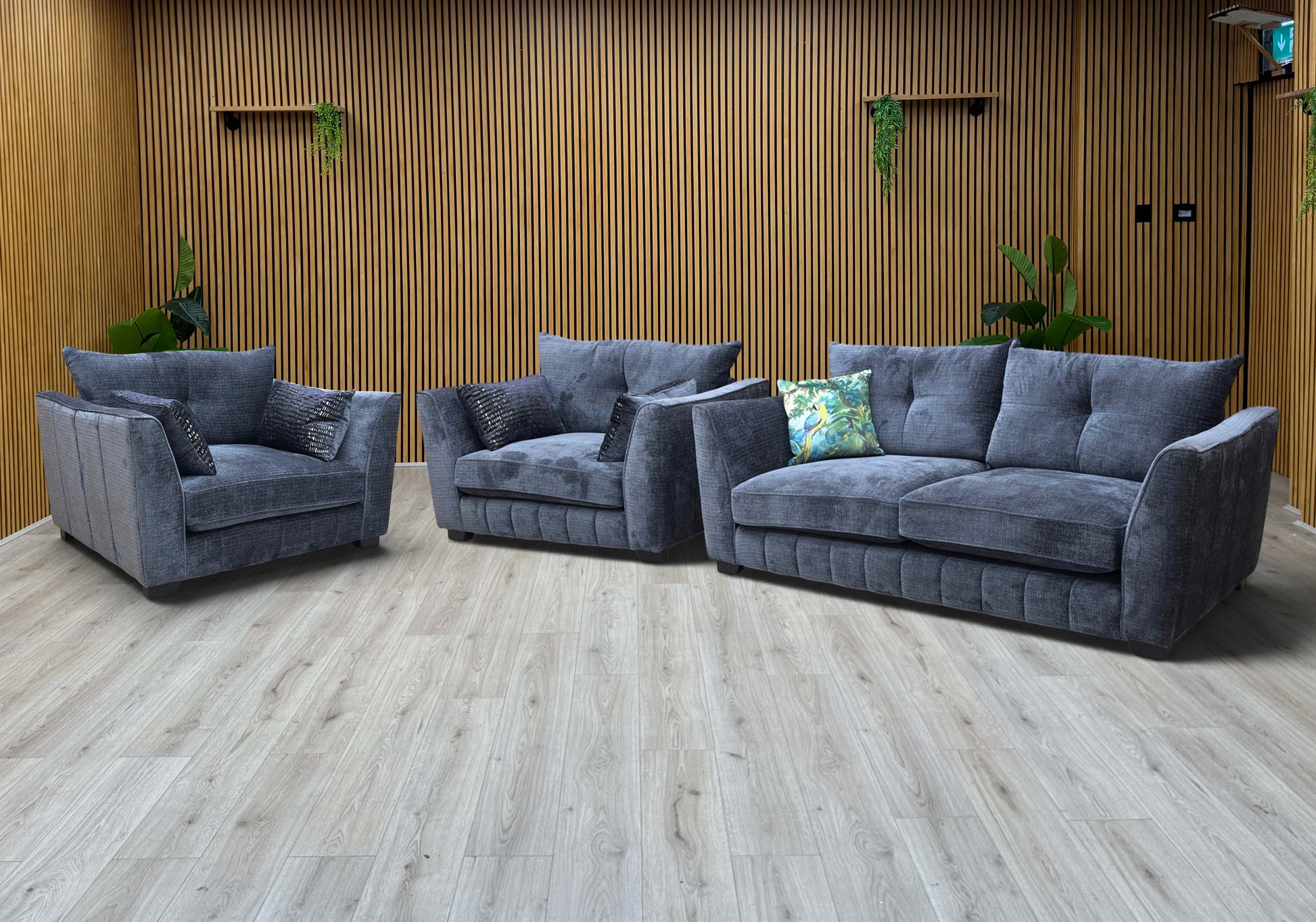 ‘Allure’ Coco Indigo Woven Fabric Set: 3 Seater Classic Back Sofa & 2 x Classic Back Snuggler Chairs Set - product photo 3