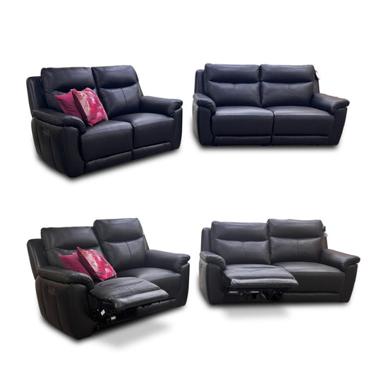 ‘Bobby’ Leather Cat-35/02 Black 3 + 2 Power Recliner Sofa Set