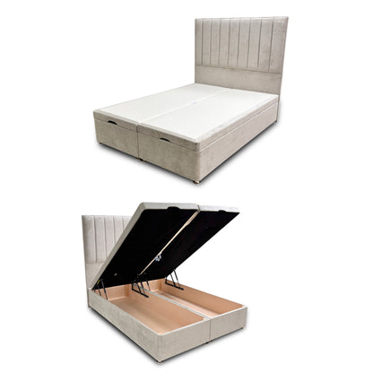 ‘Pluto’ Milan Stone Floor Standing Headboard + Double Ottoman End Lift Base - Double