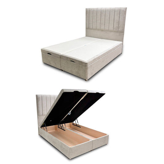 ‘Pluto’ Milan Stone Floor Standing Headboard + Double Ottoman End Lift Base - Double