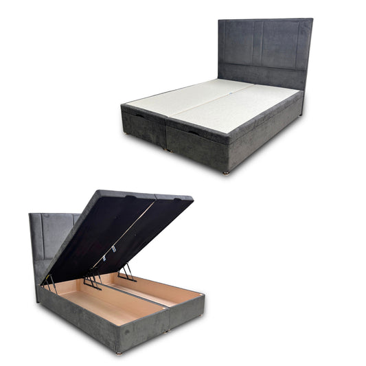 ‘Pegasus’ Milan Thunder Floor Standing Headboard + Double Ottoman End Lift Base - Double