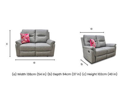 Dimension diagram for the Ranger 2-seater manual recliner sofa.