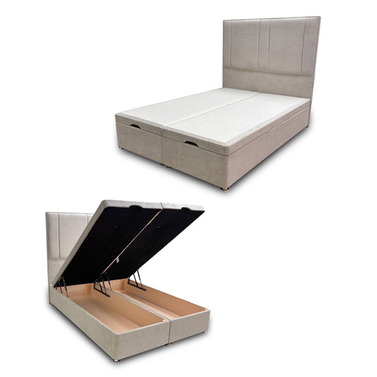 ‘Pegasus’ Milan Stone Floor Standing Headboard + Double Ottoman End Lift Base - Double