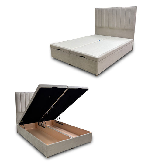‘Pluto’ Milan Stone Floor Standing Headboard + Double Ottoman End Lift Base - King