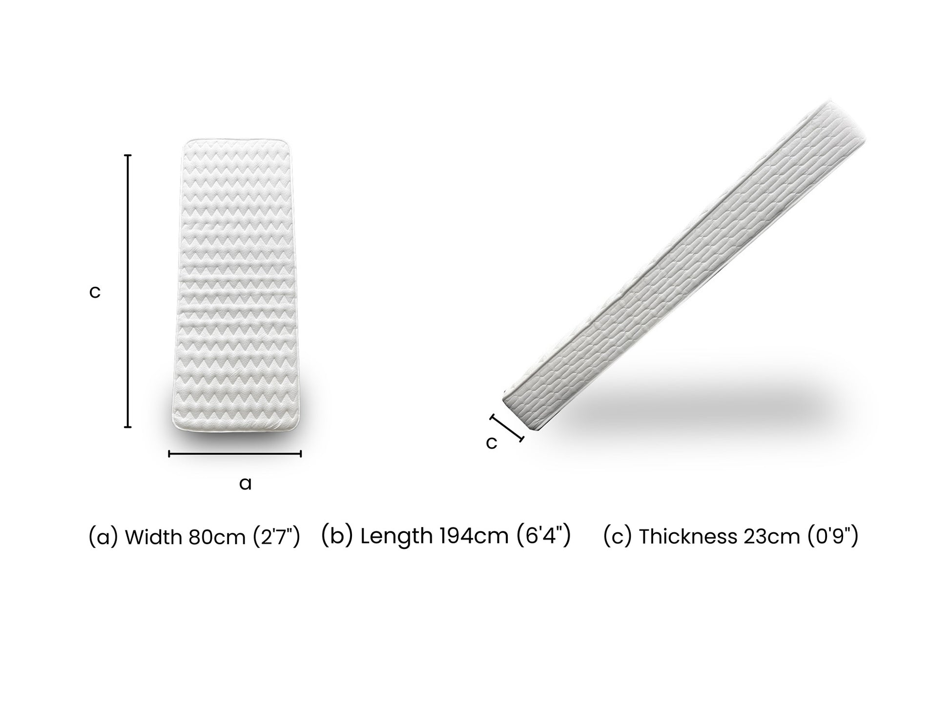 Dimension diagram for the Upton Single Mattress.