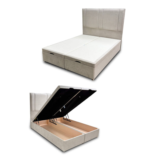 ‘Pegasus’ Milan Stone Floor Standing Headboard + Double Ottoman End Lift Base - King