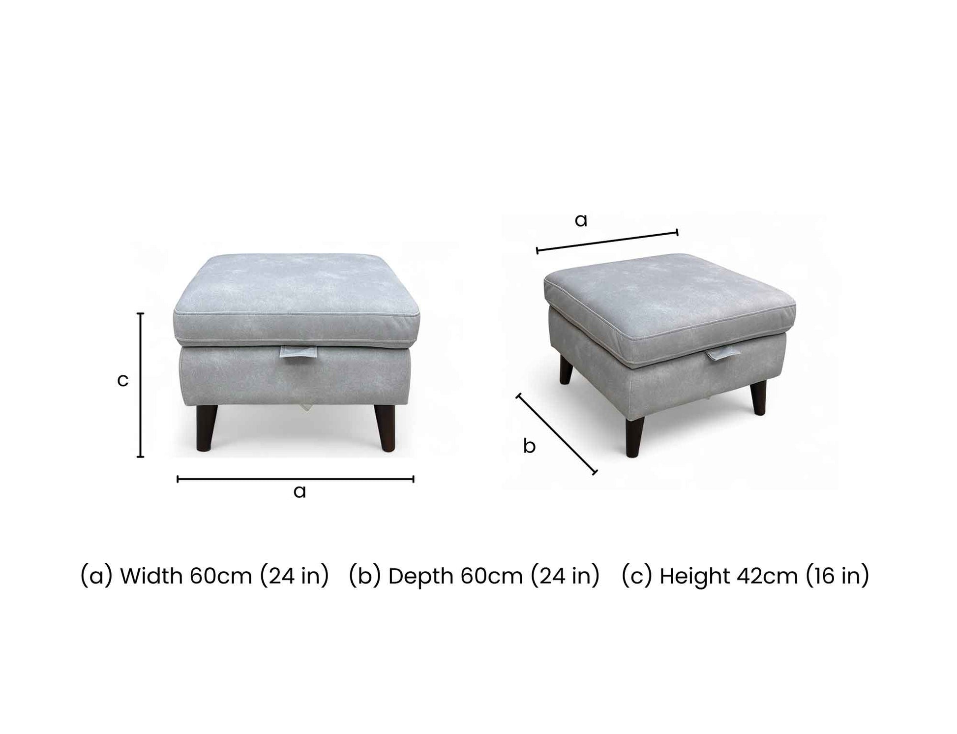 Dimension graphic showing the footstool's measurements: Width 60cm, Depth 60cm, and Height 42cm.