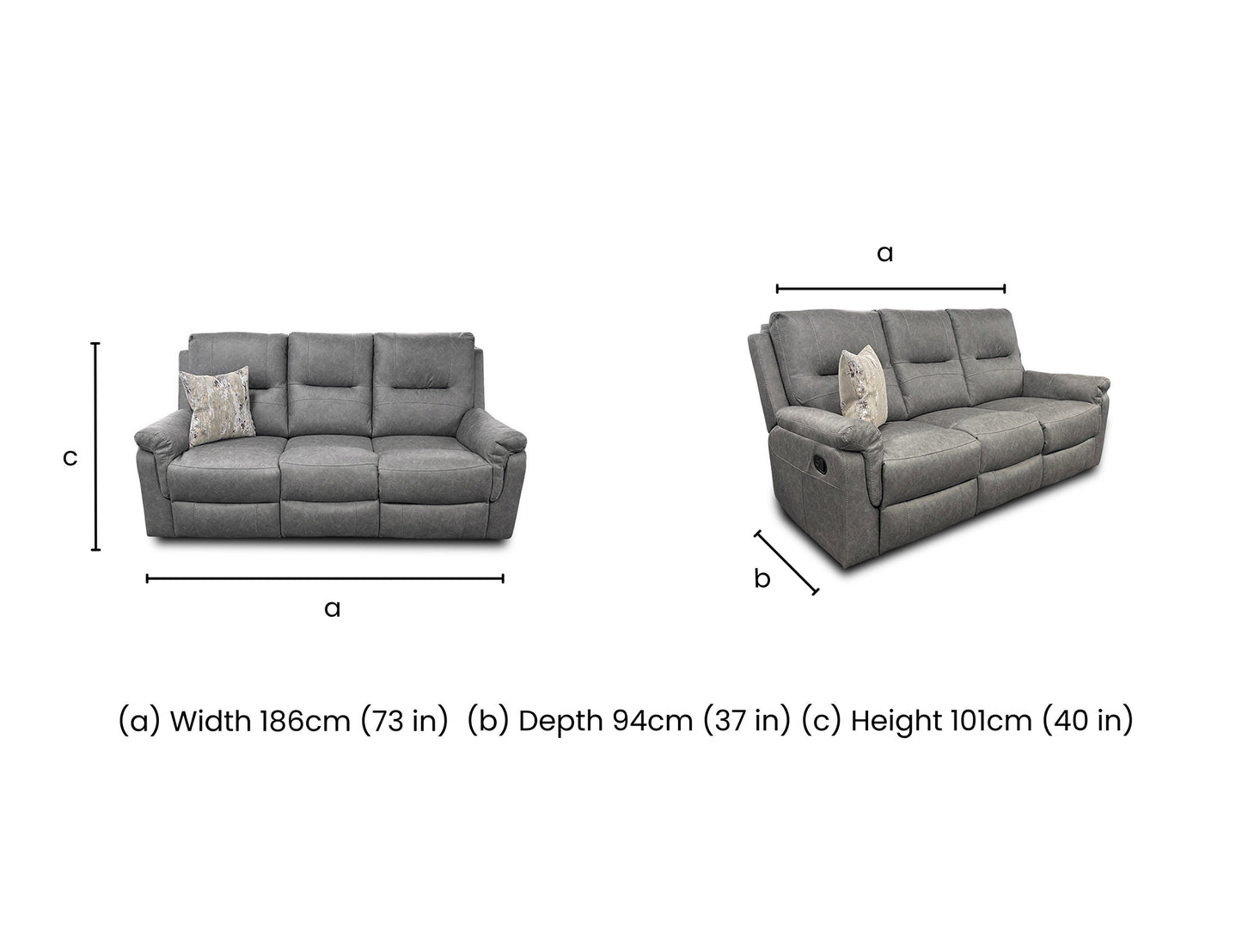 Dimension diagram for the Ranger 3-seater manual recliner sofa.