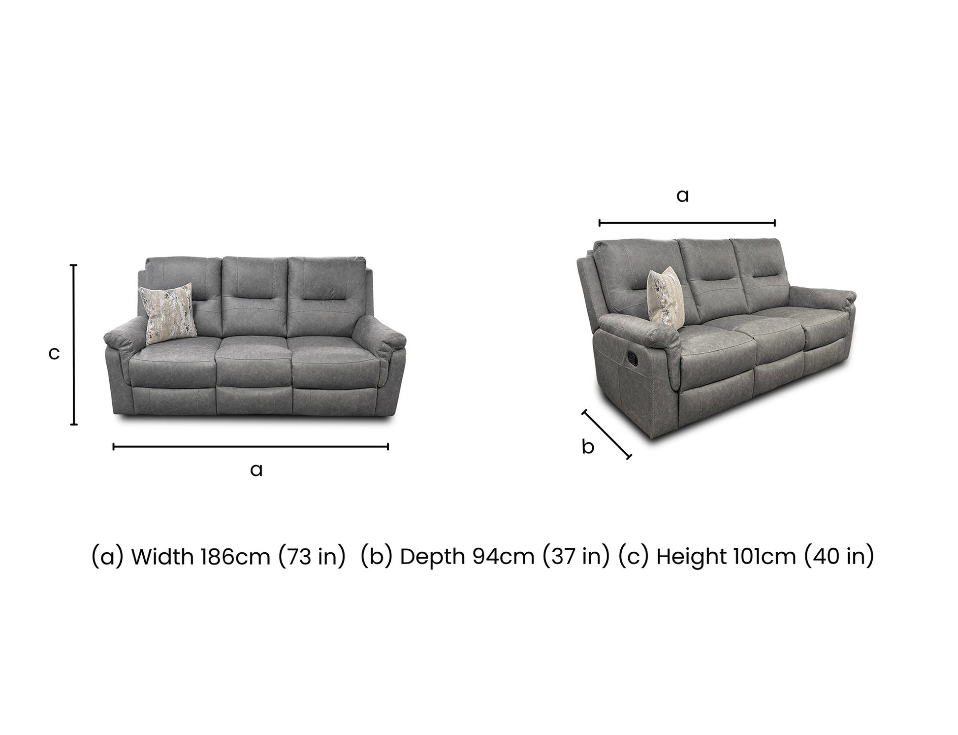 Dimension diagram for the Ranger 3-seater manual recliner sofa.