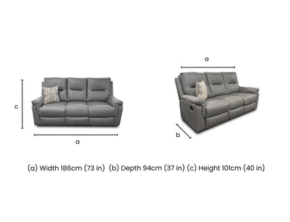 Dimension diagram for the Ranger 3-seater manual recliner sofa.
