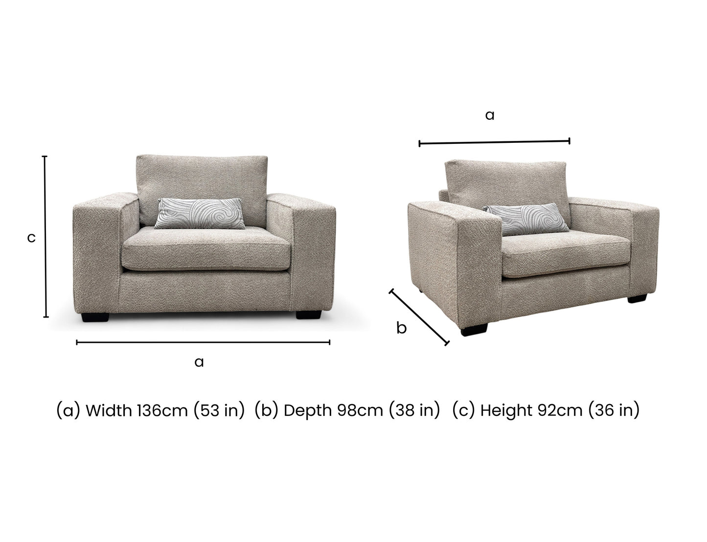 Dimension diagram for the Amber Grey Boucle Snuggler.