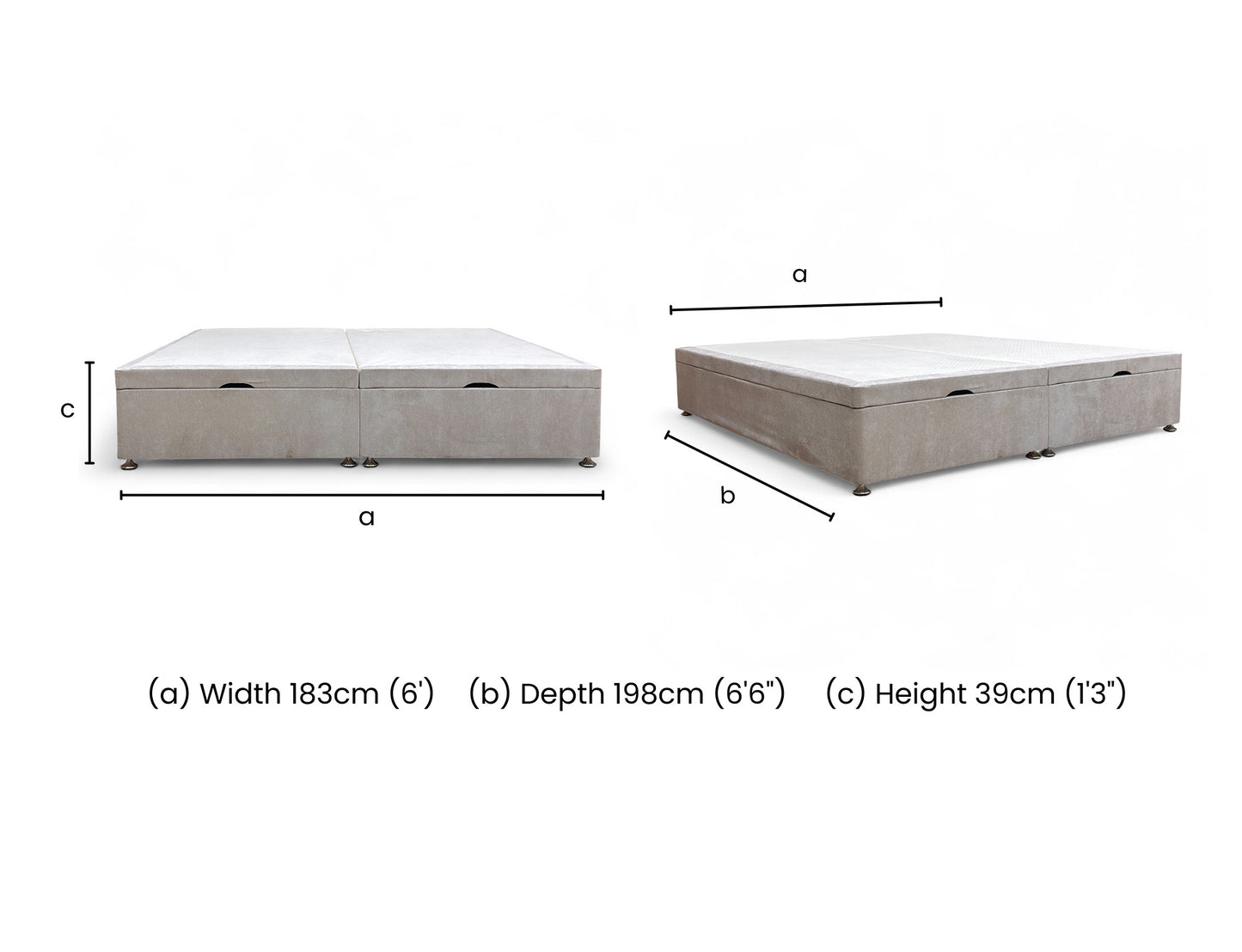 'Finesse' Oatmeal Fabric Double End Lift Ottoman Base Only - King
