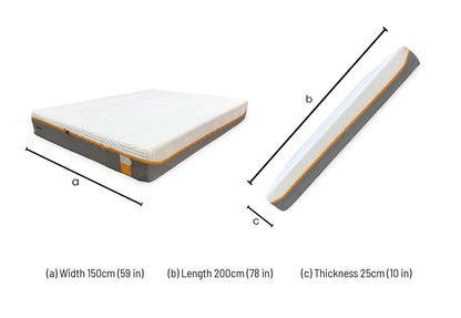 Technical dimensions blueprint and bedroom layout planning schematic for the ‘Tempur Original Elite’ Memory Foam Medium-Firm King Size Mattress.