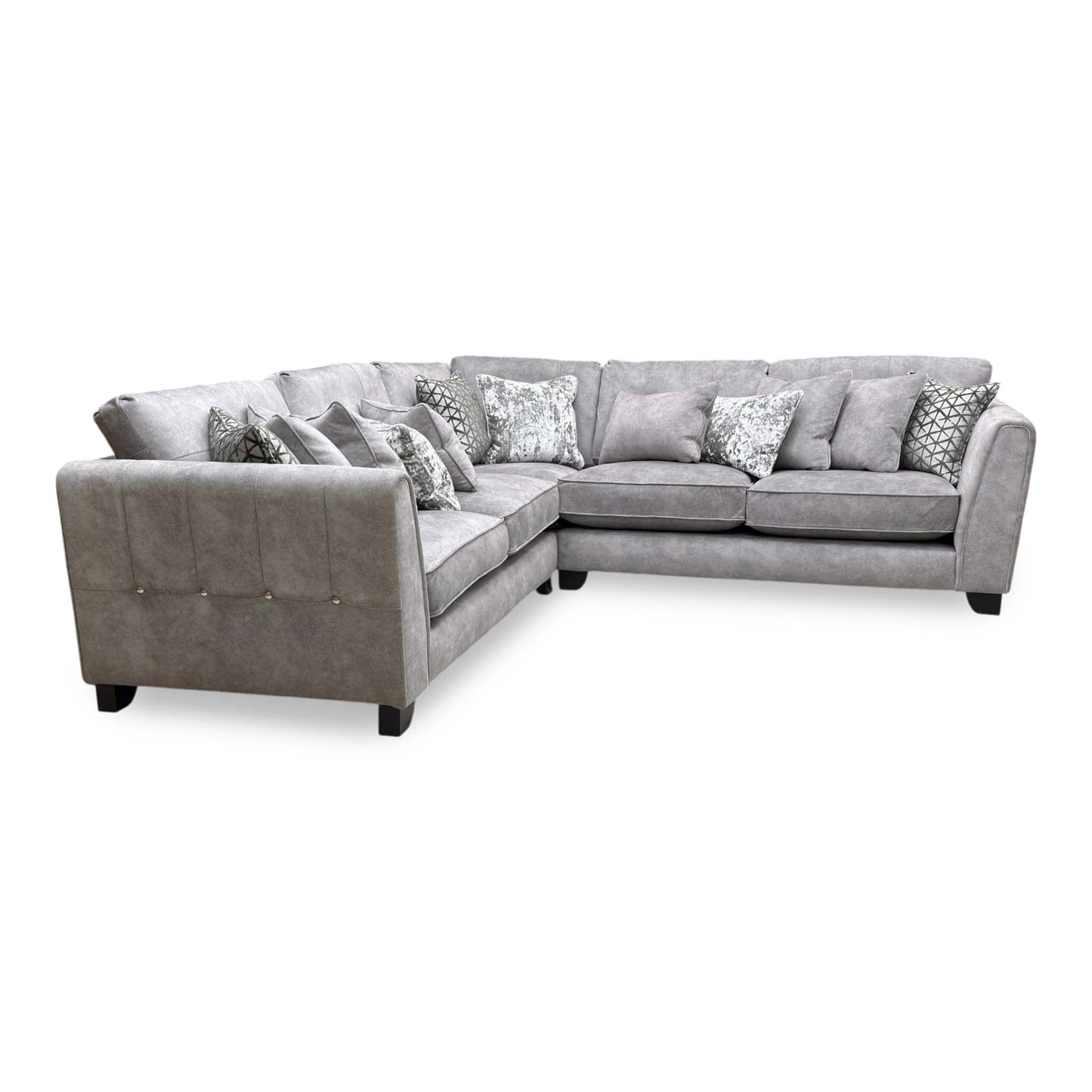 ‘Mariah’ Dapple Silver-Tri Chrome Velvet Large Classic Back Corner Sofa