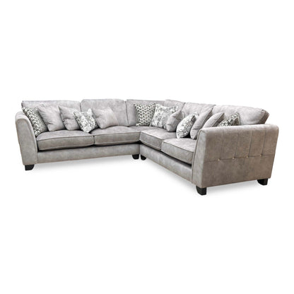 ‘Mariah’ Dapple Silver-Tri Chrome Velvet Large Classic Back Corner Sofa