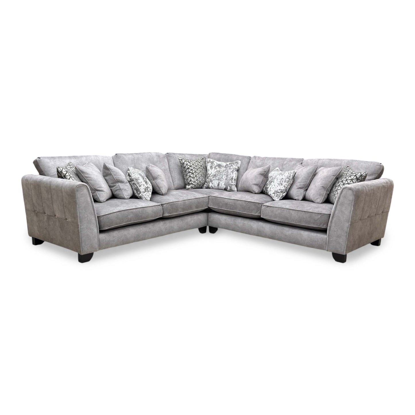 ‘Mariah’ Dapple Silver-Tri Chrome Velvet Large Classic Back Corner Sofa