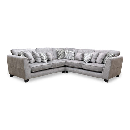 ‘Mariah’ Dapple Silver-Tri Chrome Velvet Large Classic Back Corner Sofa