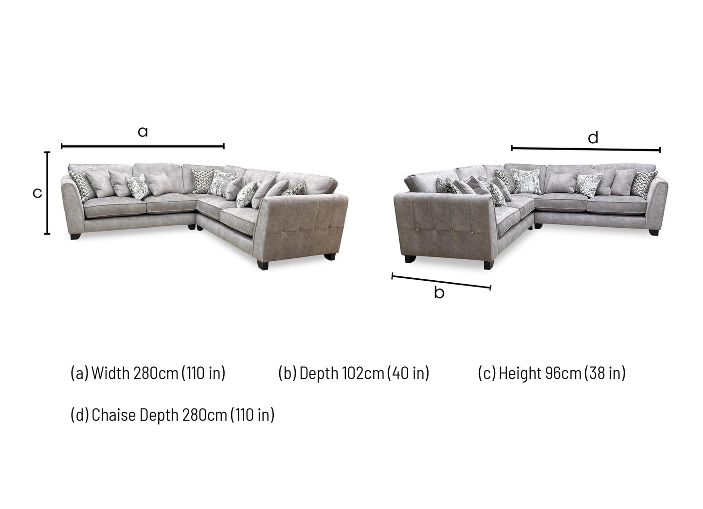 ‘Mariah’ Dapple Silver-Tri Chrome Velvet Large Classic Back Corner Sofa