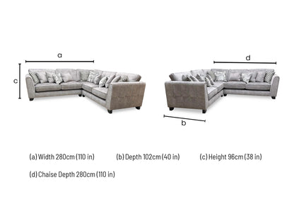 ‘Mariah’ Dapple Silver-Tri Chrome Velvet Large Classic Back Corner Sofa