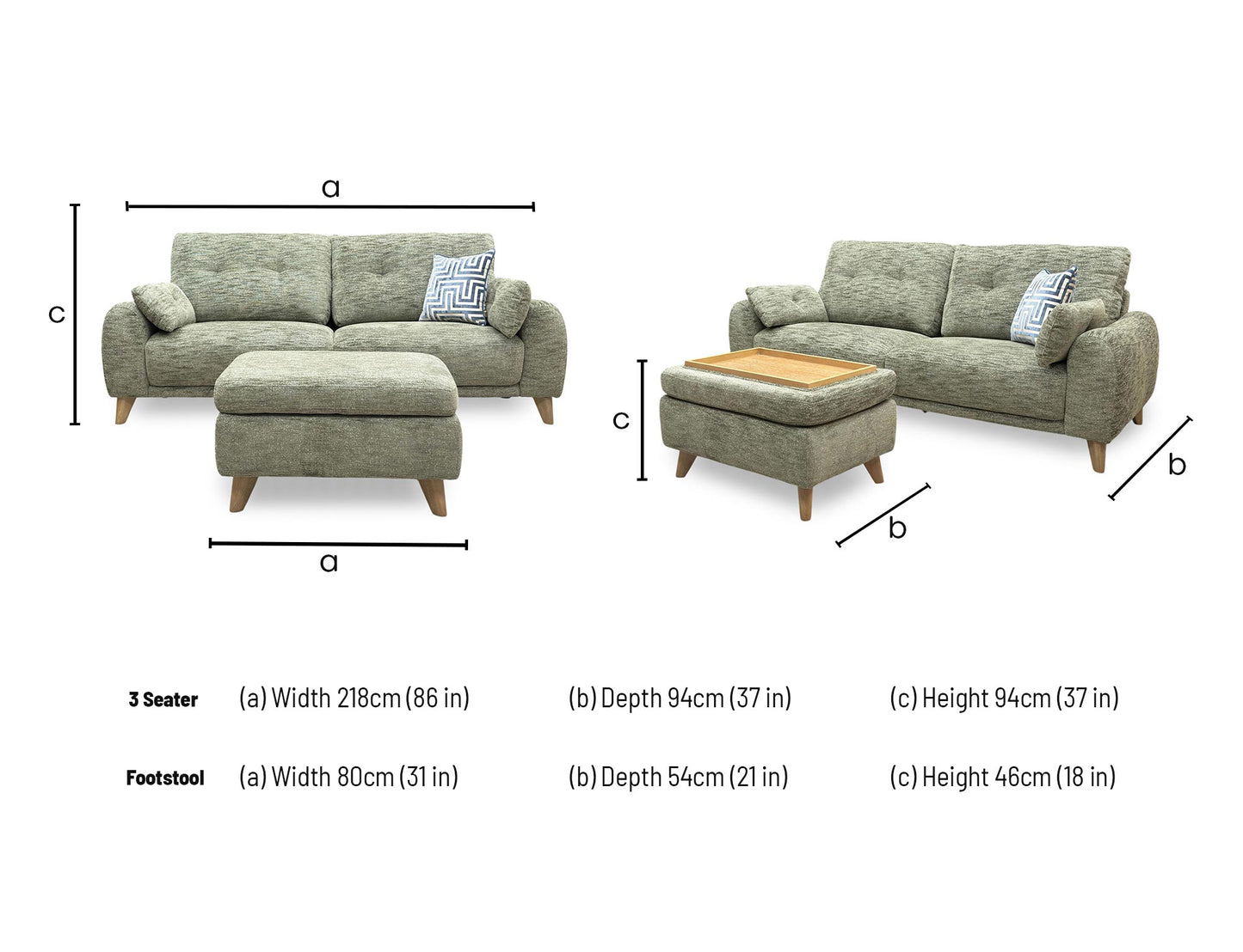 Dimensions diagram for the Malmo 3 Seater Sofa.