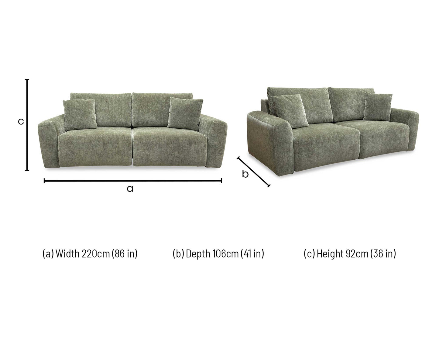 ‘Gemini’ Olive Green Fabric 2 Seater Power Glider Sofa