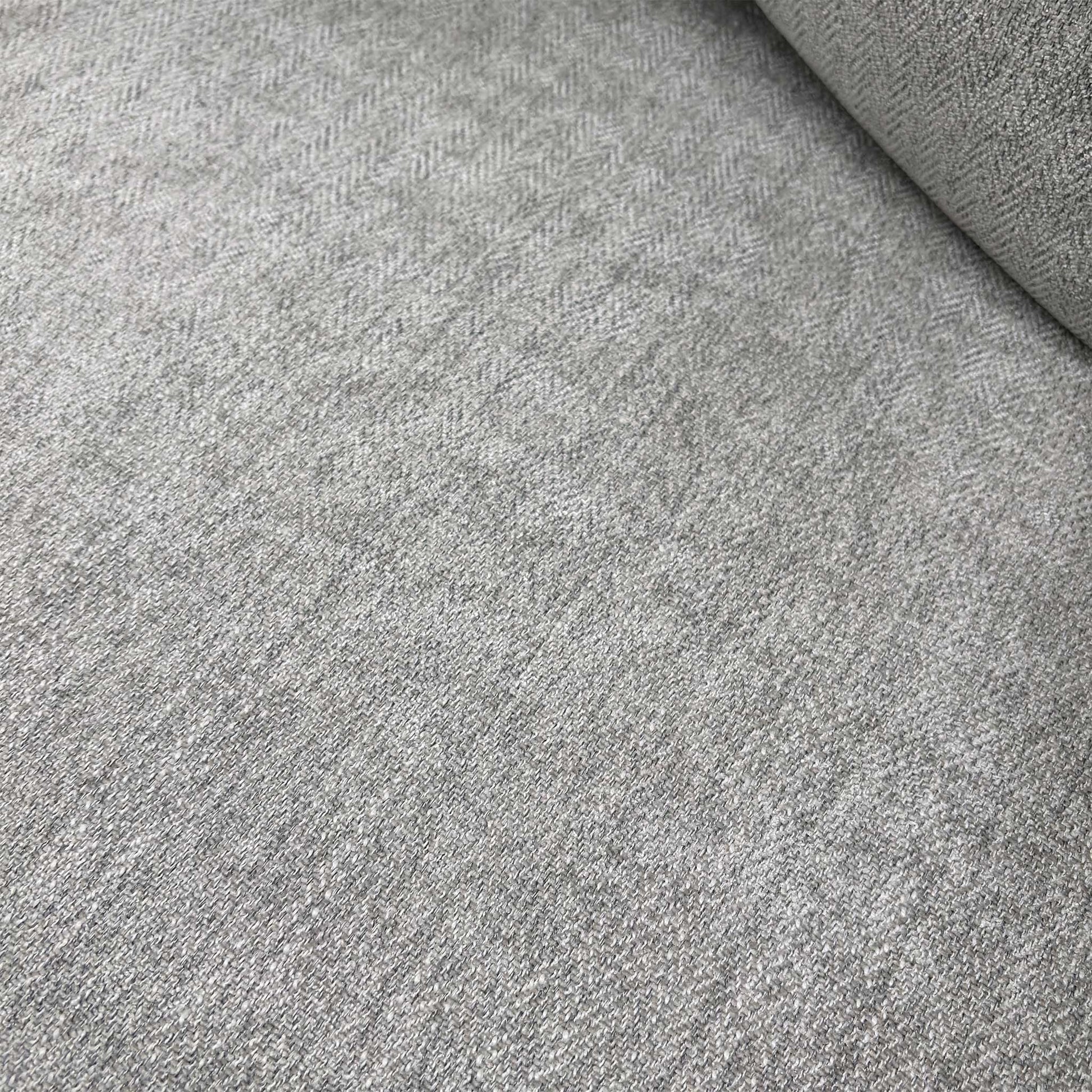 Close-up of the Darwin Silver fabric upholstery and scatter back cushions, showcasing the soft texture and neutral tone.
