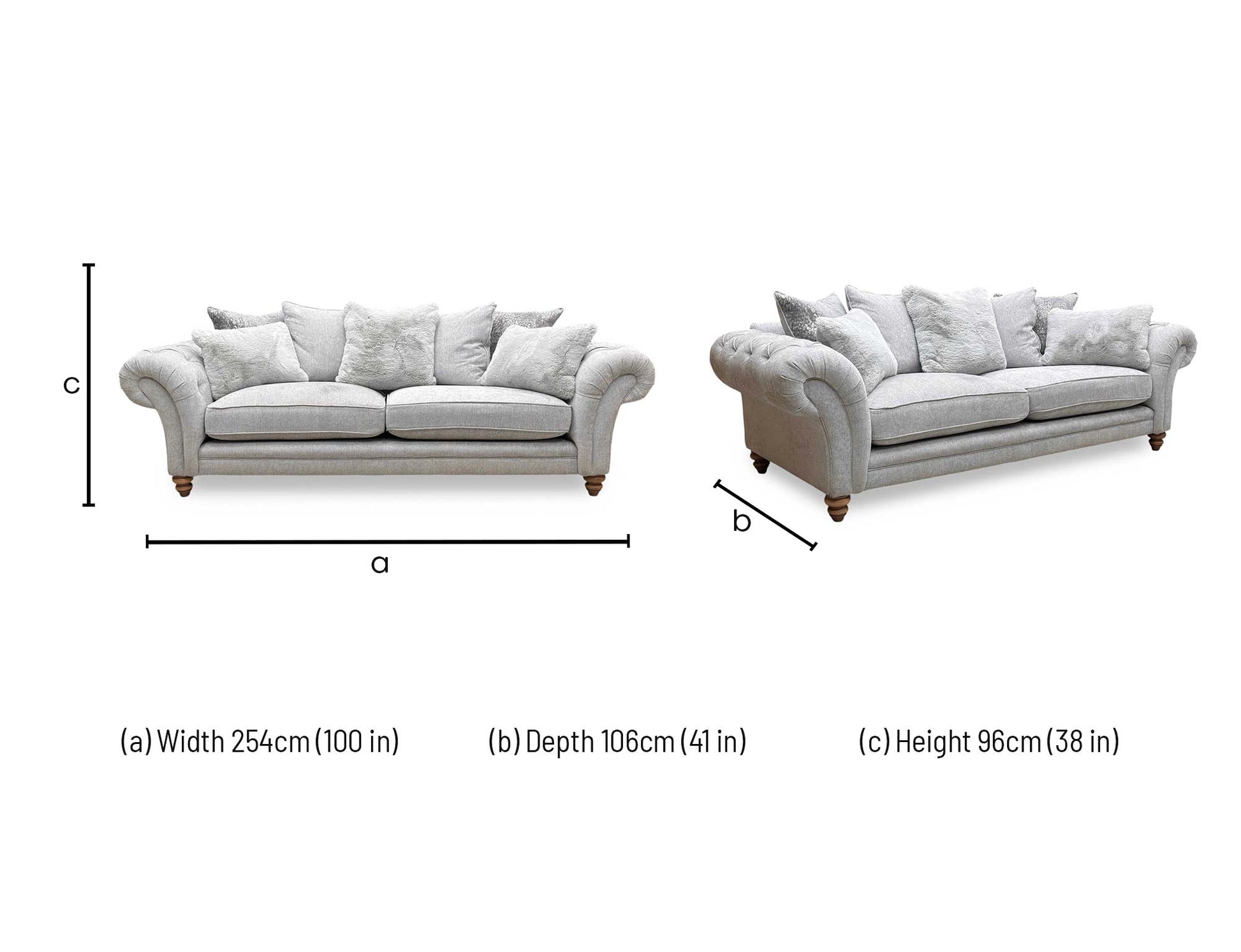 Dimensions diagram for the Blenheim 4 Seater Sofa.