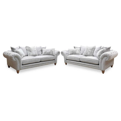 ‘Blenheim’ Darwin Silver Of Fabric 4 + 4 Seater Scatter Back Sofa Set Furniture Village