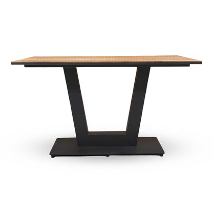 Front view of the ergonomic U-shaped base, emphasizing the industrial style and legroom clearance.
