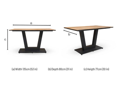 Dimensions diagram for the Venus dining table.