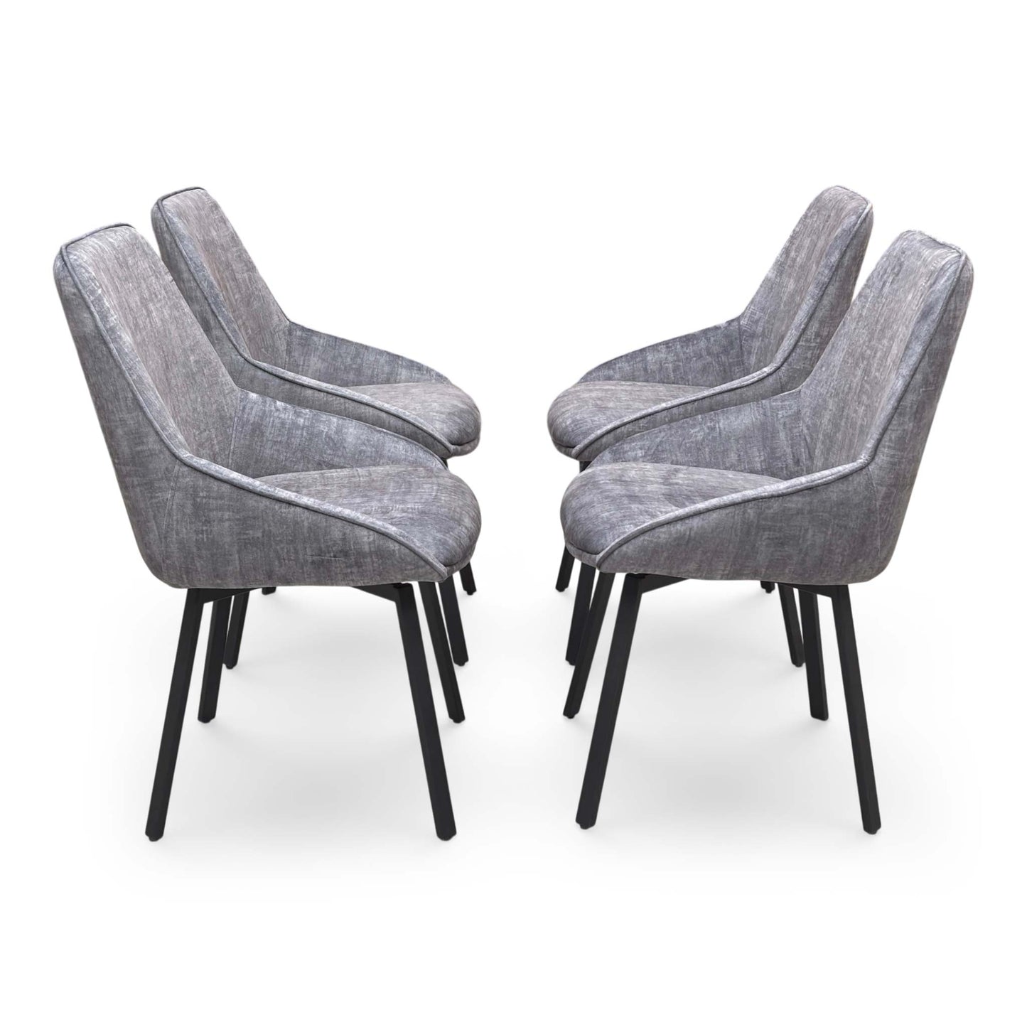 Front view of the black powder-coated metal legs, illustrating the sturdy four-point base and contemporary industrial aesthetic.