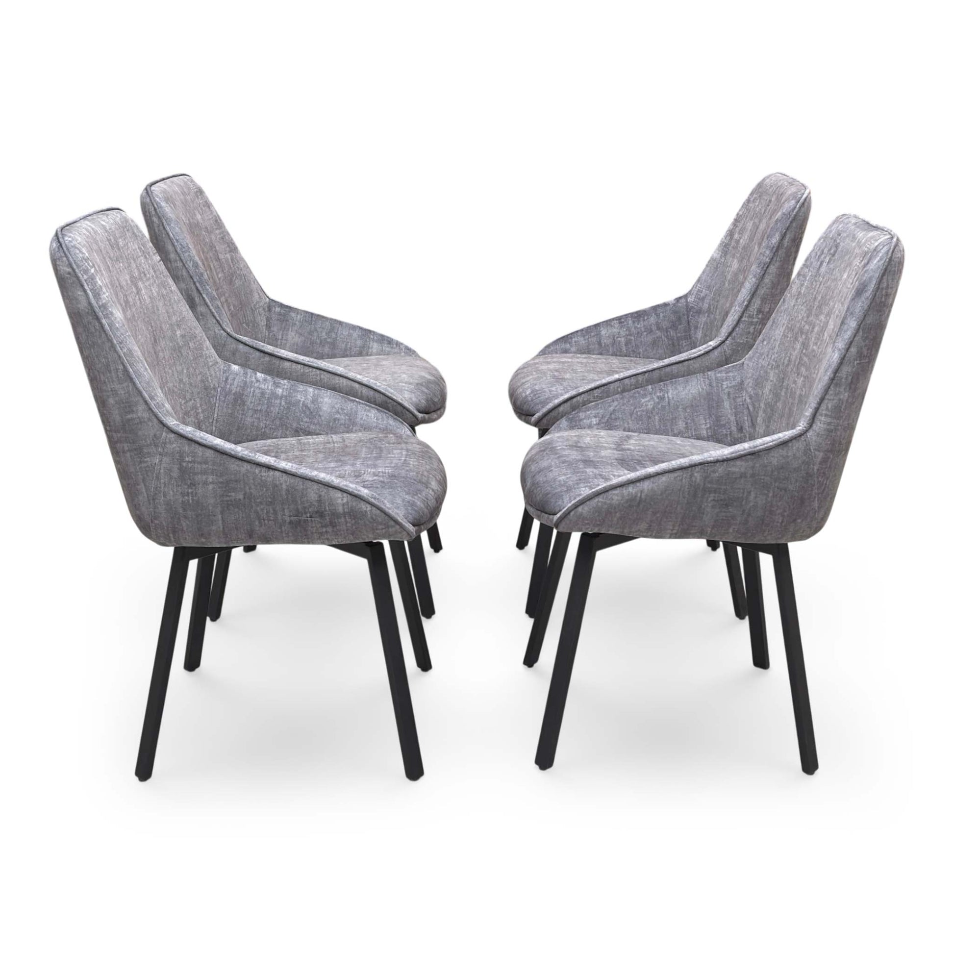 Front view of the black powder-coated metal legs, illustrating the sturdy four-point base and contemporary industrial aesthetic.