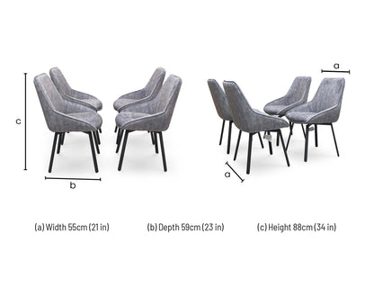 Dimensions diagram for the Veja Grey Velvet Swivel Dining Chair.