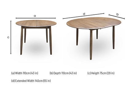 ‘Stockholm’ Dark Oak Solid Oak 110cm Round Extending Dining Table
