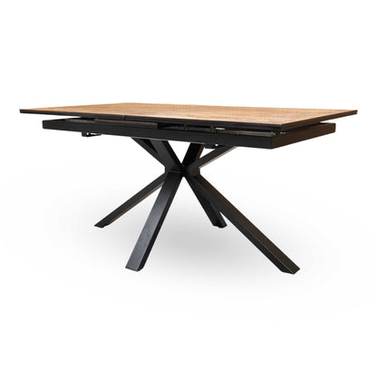 ‘Jupiter’ Dark Oak 160cm Pop Up Extending Dining Table with 4 Tan Brown Faux Leather Swivel Chairs Set