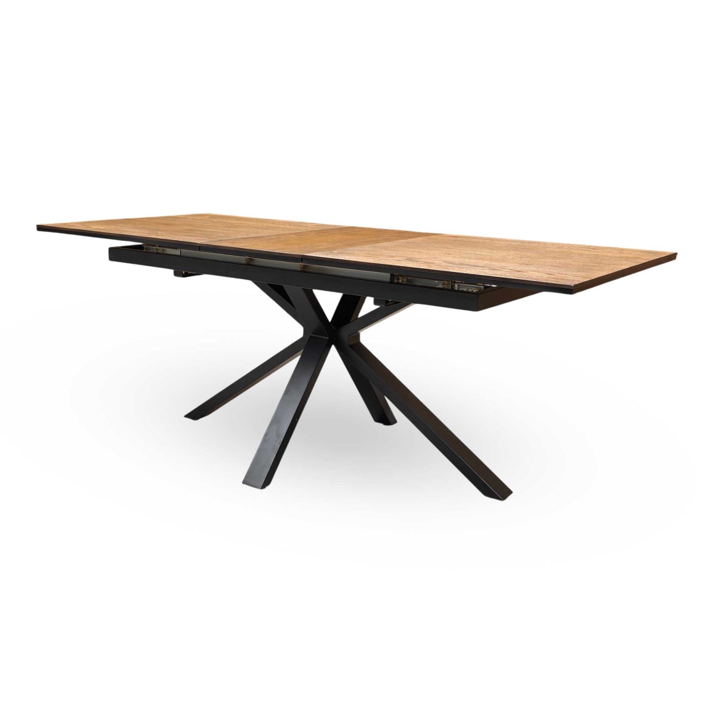 view of the table in its extended state, illustrating its capacity to seat up to 8 diners in comfort.