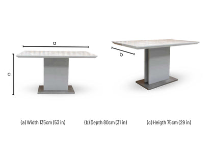 Dimensions diagram for the Grigio dining table.