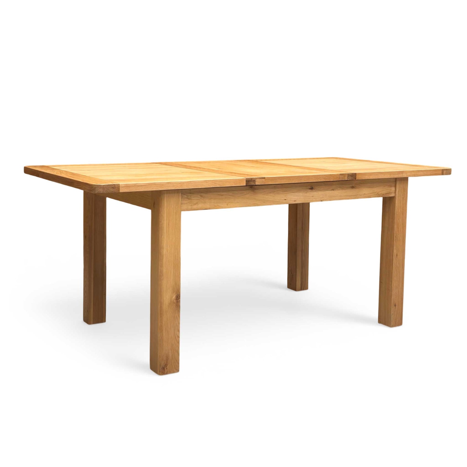 Full view of the Furnitureland 'Augusta' solid oak extending dining table, showcasing its modern country style and natural wood grain.