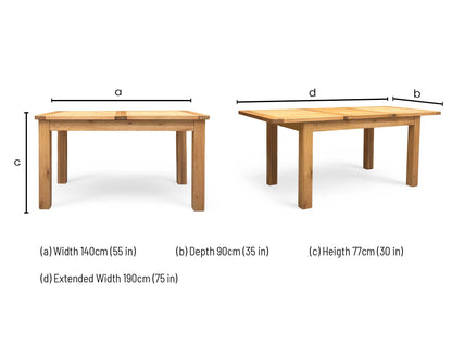Dimensions diagram for the Augusta table.