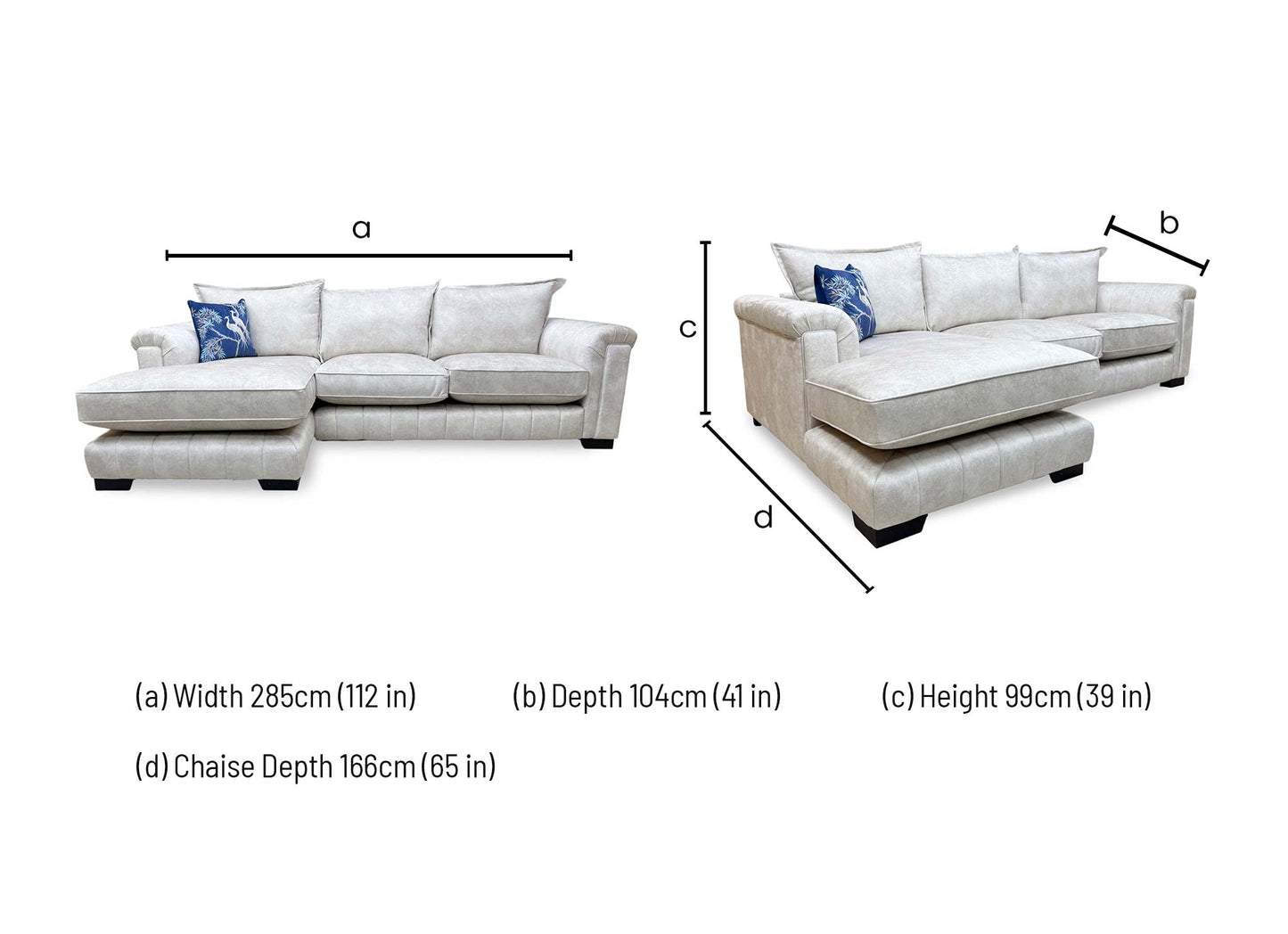Dimensions diagram for the Dolcie formal back sofa.