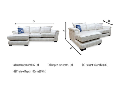 Dimensions diagram for the Dolcie formal back sofa.