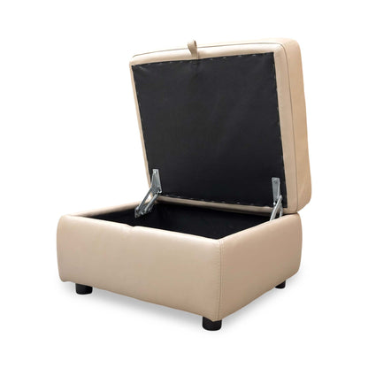 View of the underside and feet of the footstool, showing the sturdy construction and floor-friendly base.