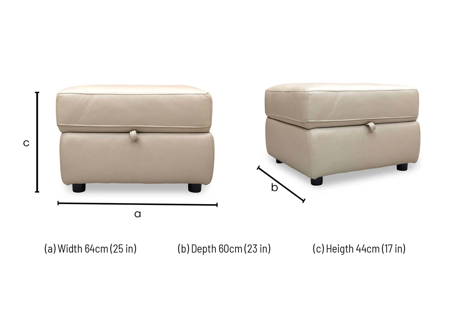 Dimensions diagram for the Bv-039c storage footstool.