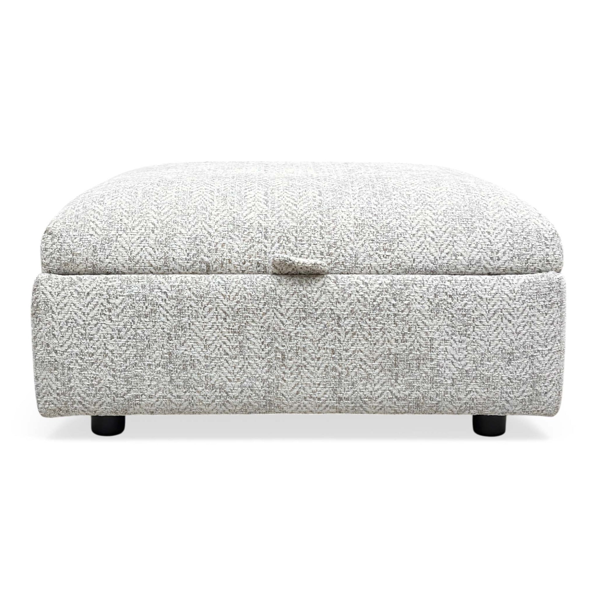 Front view of the Hudson Storage Stool, highlighting the neutral stone-colored upholstery and the premium tailored finish of the Parker Knoll Hudson collection.