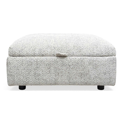 Front view of the Hudson Storage Stool, highlighting the neutral stone-colored upholstery and the premium tailored finish of the Parker Knoll Hudson collection.