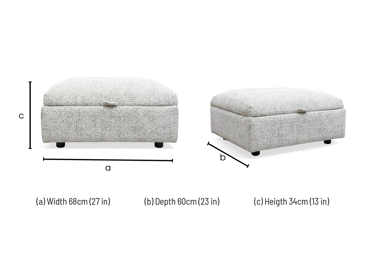 Technical dimension diagram for the Parker Knoll Hudson Ida Stone Storage Stool: Width 84cm, Depth 64cm, Height 43cm.