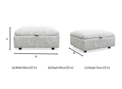 Technical dimension diagram for the Parker Knoll Hudson Ida Stone Storage Stool: Width 84cm, Depth 64cm, Height 43cm.