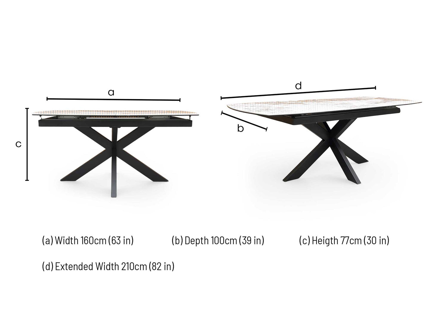 ‘Raul’ Calcatta Marble Ceramic Top 160cm Extending Dining Table