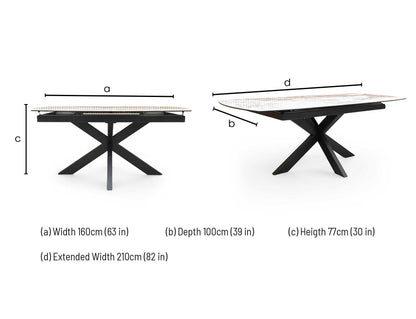 ‘Raul’ Calcatta Marble Ceramic Top 160cm Extending Dining Table